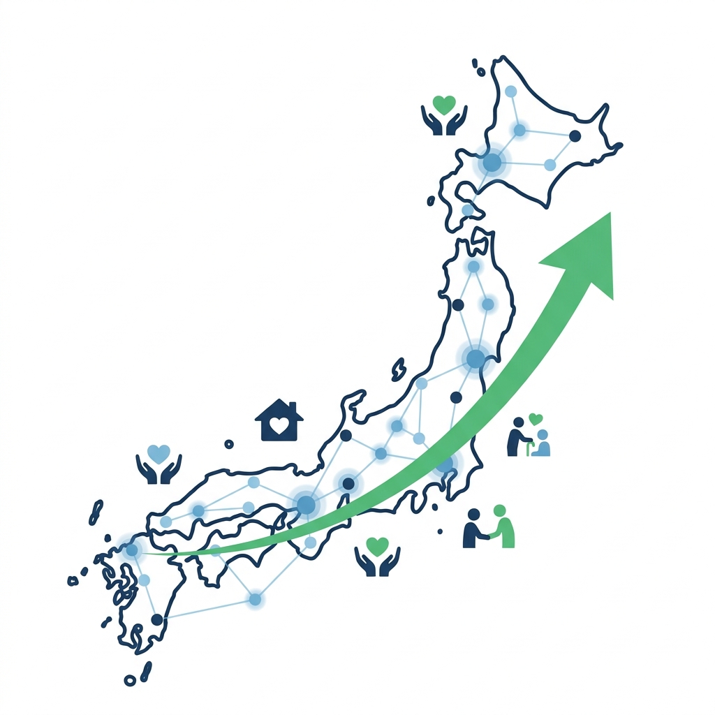 全国の事業所をリスト化し営業基盤を築くイメージ